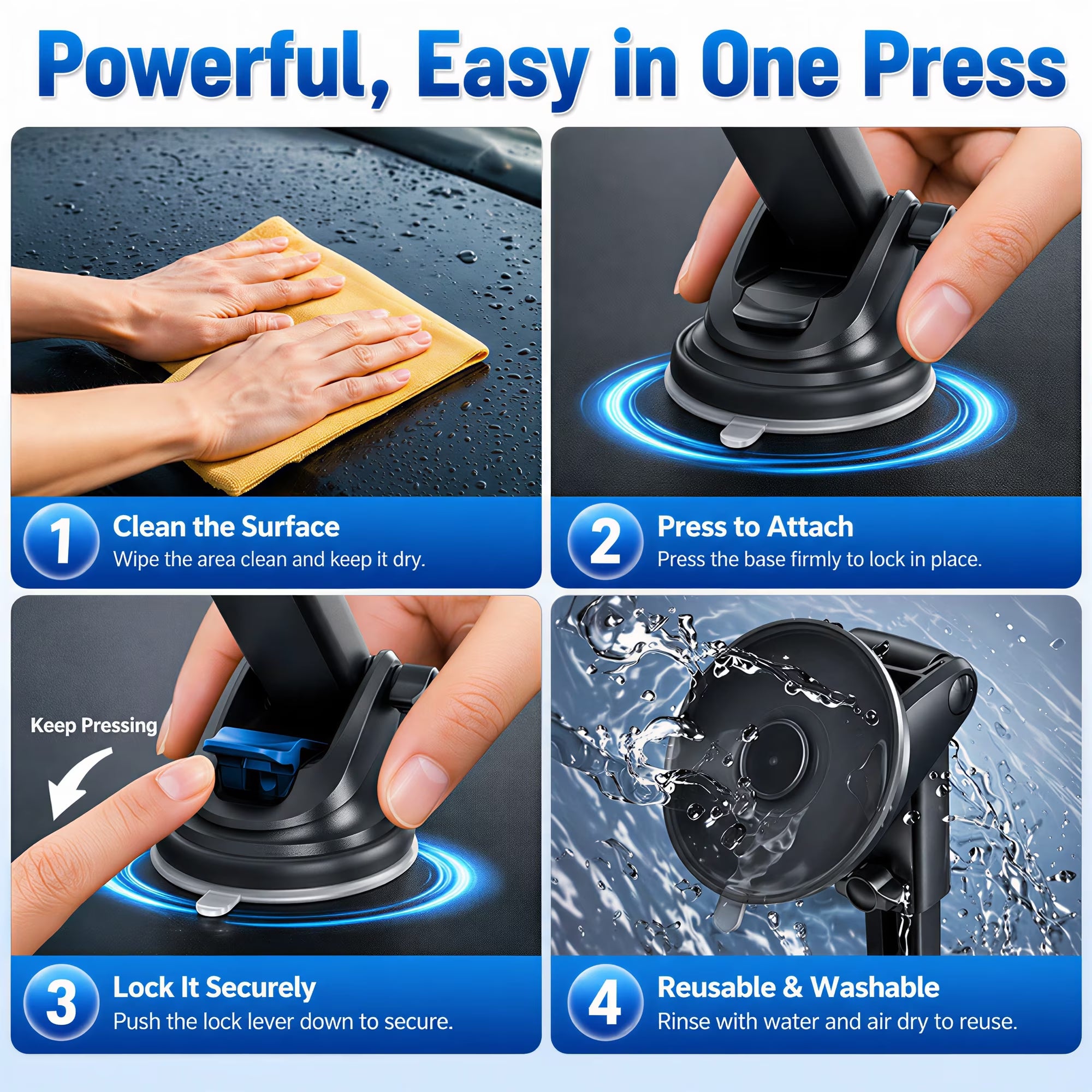 Universal Car Phone Holder with Adjustable Rotation for 4-7 Inch Phones, Dashboard, Windshield & Air Vent Mount