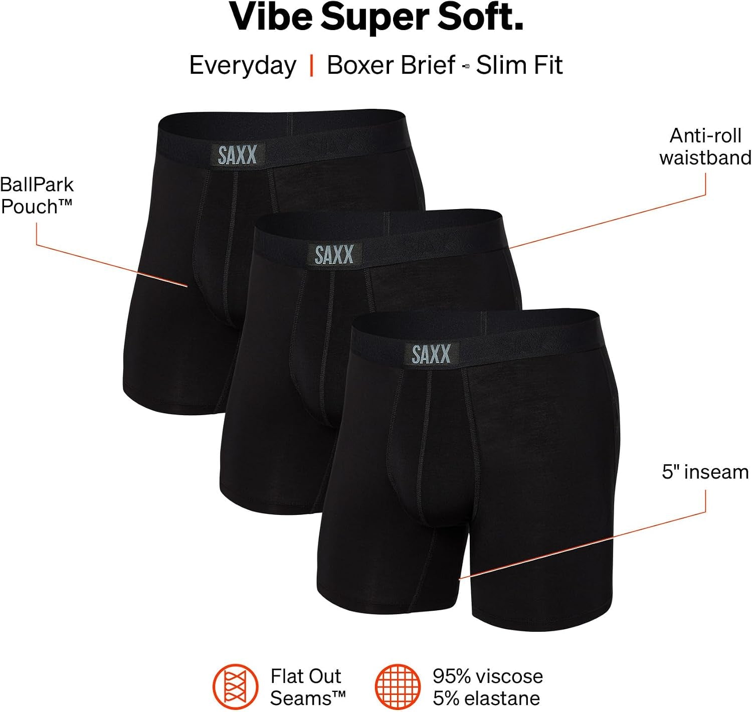 Men'S Underwear with Pouch Vibe Super Soft Boxer Brief 3Pk