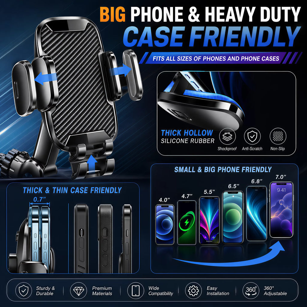 Universal Car Phone Holder with Adjustable Rotation for 4-7 Inch Phones, Dashboard, Windshield & Air Vent Mount