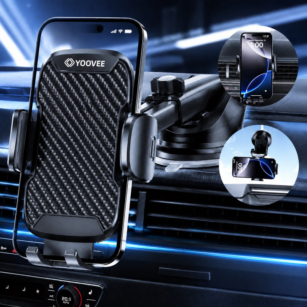 Universal Car Phone Holder with Adjustable Rotation for 4-7 Inch Phones, Dashboard, Windshield & Air Vent Mount