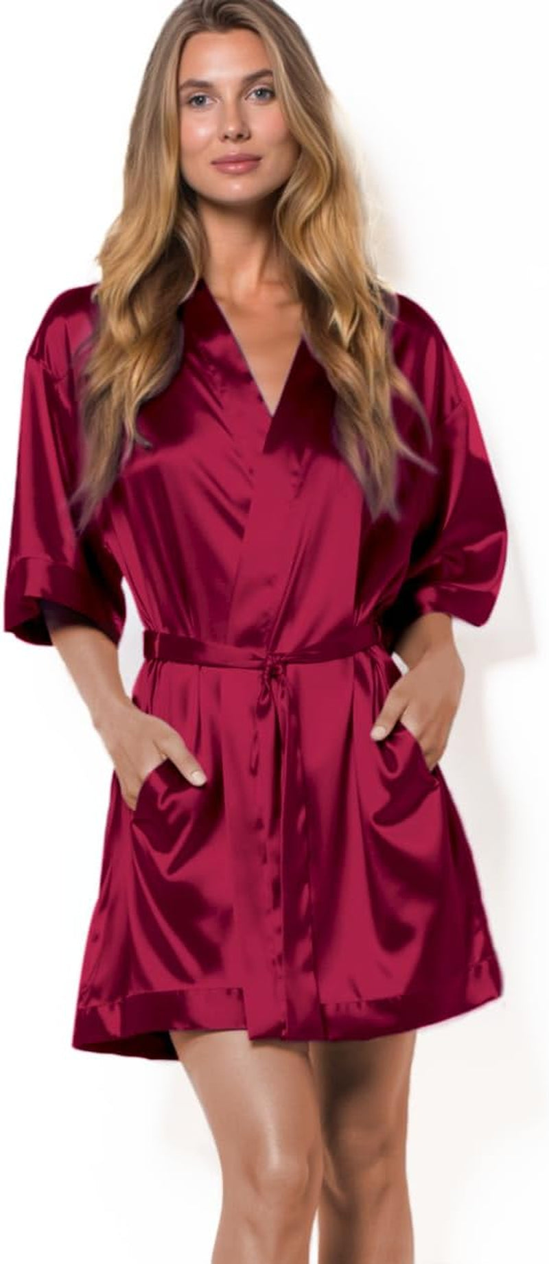 Women'S Silky Satin Kimono Robes for Bridesmaids, Bride, Short Loungewear, Lingerie Dressing Gown Silk like VS Robe